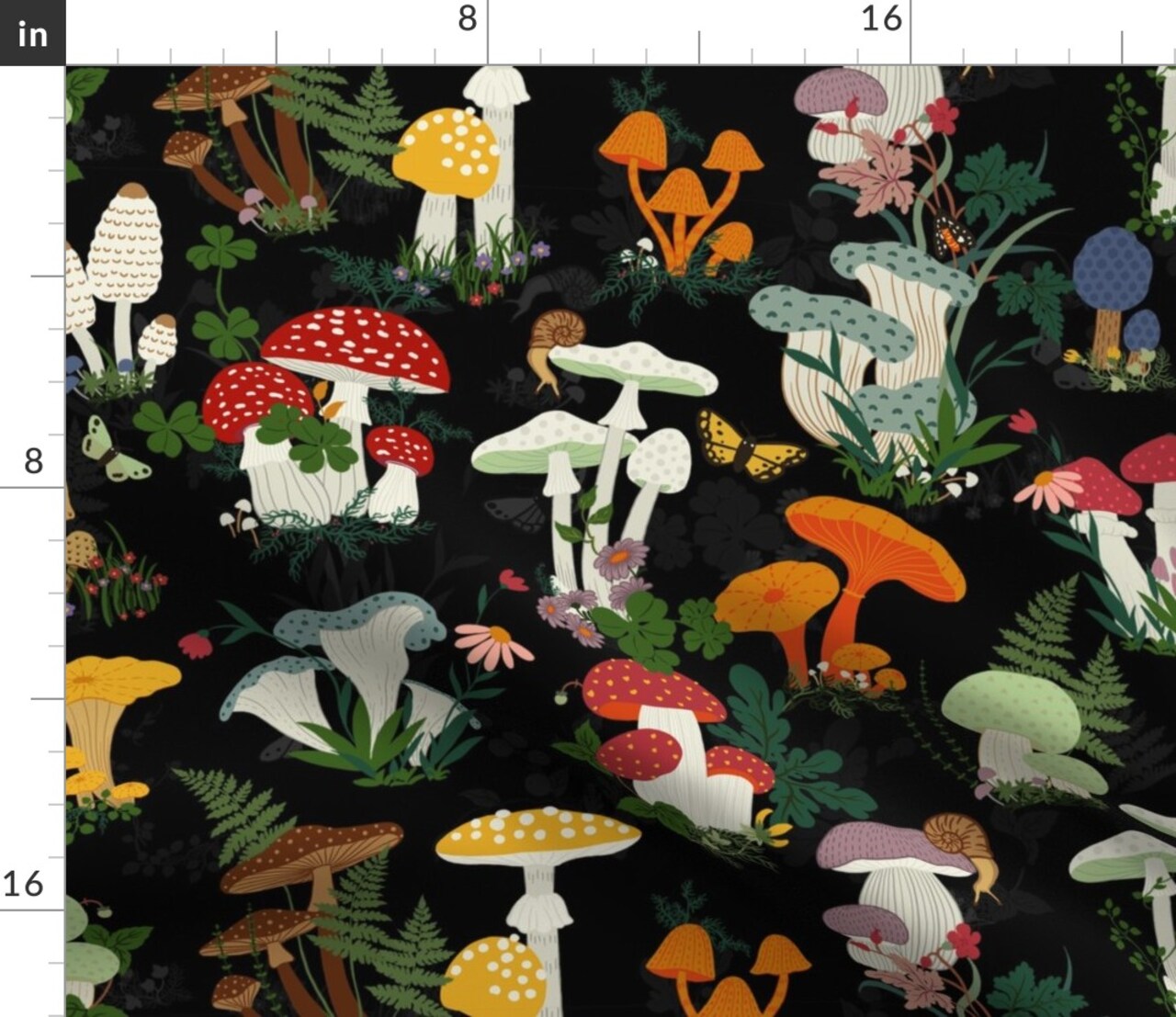 Mushroom Garden Mushrooms Custom Printed Fabric by Spoonflower Various Fabrics by the Yard or Fat Quarter